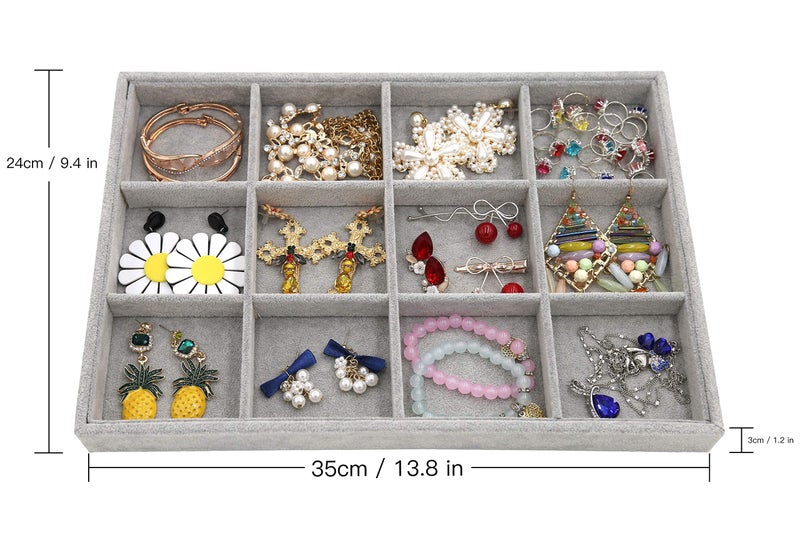 Stratalife Stackable Jewelry Tray 12 Grid Velvet Jewelry Display Jewelry Organizer Bracelet Storage for Drawer Showcase Drawer Inserts(12 Grid) - Image 4